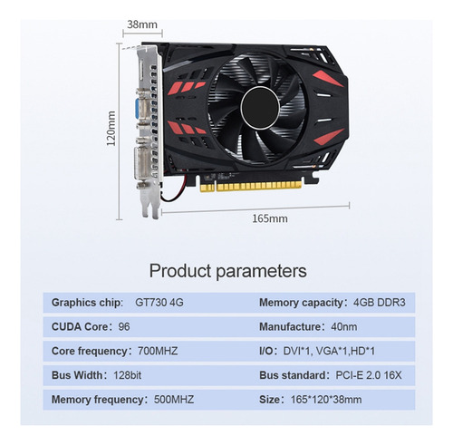 Tarjeta Gráfica Ddr3 Gt730 De 4 Gb, 128 Bits, 700 Mhz, 40 Nm