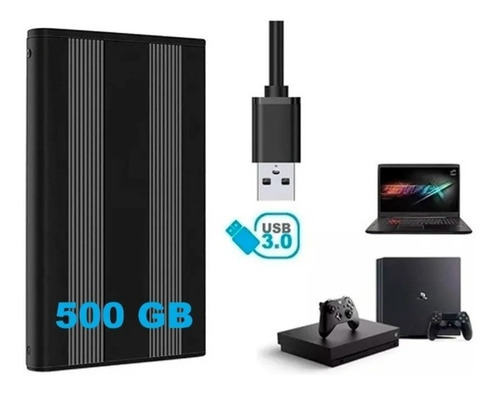 Hd Externo 500gb Slim Portátil Usb 3.0 Xbox Ps4 Ps5 Pc Cor Preto