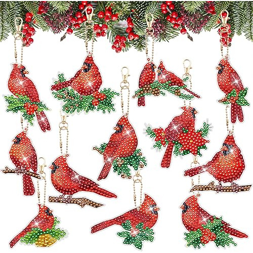 Christmas Cardinal Diamond Painting Keychains Xmas Red ...