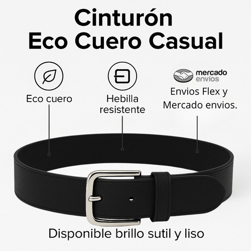Cinturon Mujer Ecocuero Hebilla Plata Casual Covac 110/130 Negro Lisa 110