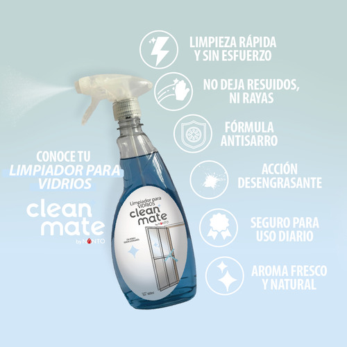 Clean Mate Vidrios 600 Ml: Limpiador Para Vidrios Con Arioma
