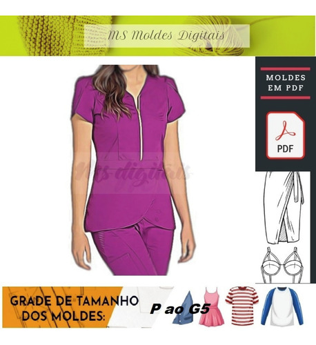 Molde Costura Pdf Pijama Cirúrgico Manga Tulipa #405