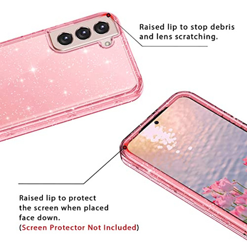 Funda Para Galaxy S22 5g Rosa Glitter 6.1 PuLG Duro Policarb