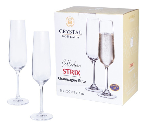 Copa Cristal Bohemia X6 Champagne Crystalite Strix