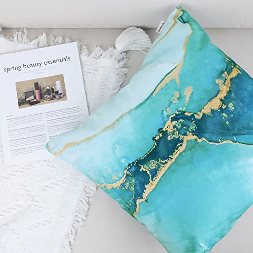 Juego De 4 Fundas Almohada Mármol Turquesa 45x45 Cm, Terciop