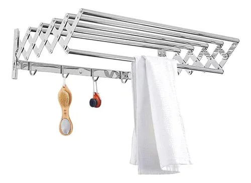 Tendedero Tender Ropa Plegable De Pared Acero Inox +gancho Color Gris