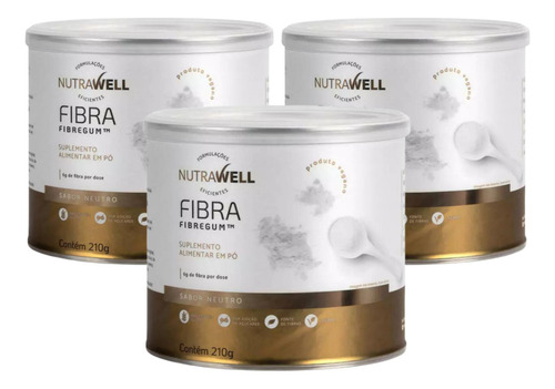 3 unidades Nutrawell Neutral Fibregum, 100% fibra vegetal, 210 g