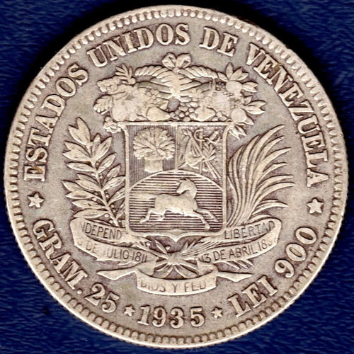 Moneda De 5 Bolívares De 1935 Fuerte De Plata