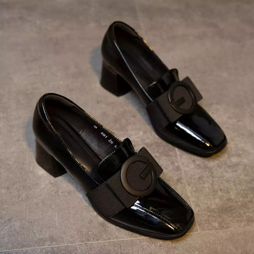 Zapatos Gruesos De Tacón Bajo Con Punta Cerrada Para Mujer,