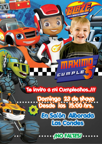 Invitación Digital Monster Machine Personalizada 5x1