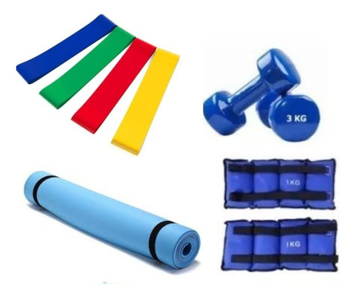 Kit Set Ejercicio Entrenamiento Pesa Banda Mancuerna 3 Kilos