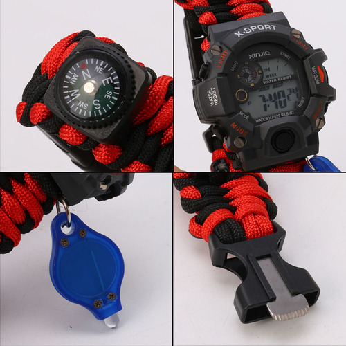 Pulseira Survival Paracord 9 Em 1 Compass Watch Flint Fire S