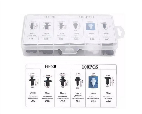 Imagen 2 de 8 de Caja 100 Clips Fijacion Broche Retencion Plastico Tapabarro