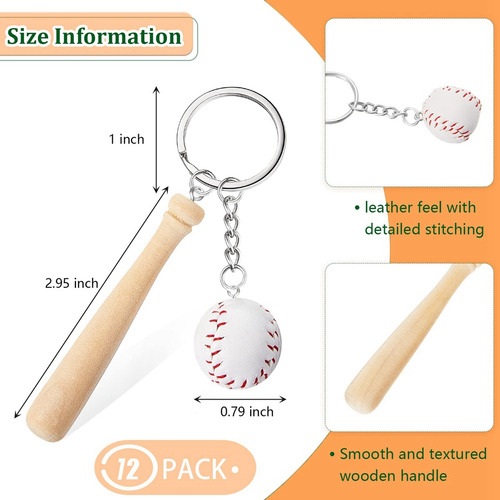 Llavero De Béisbol Queenly De 12 Piezas Con Bate De Madera P