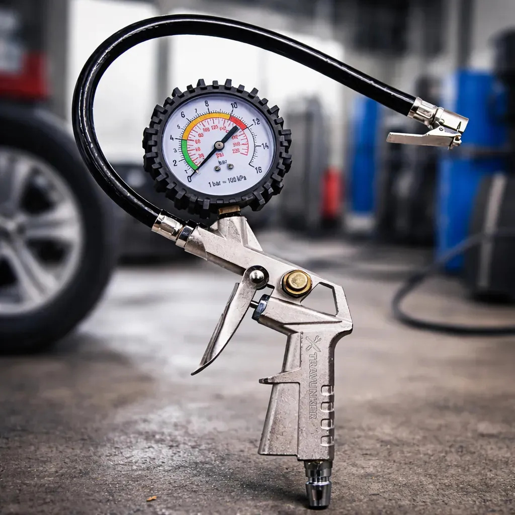 Calibrador Inflador de Pneus com Manômetro 220 PSI para Carro, Moto e Bicicleta