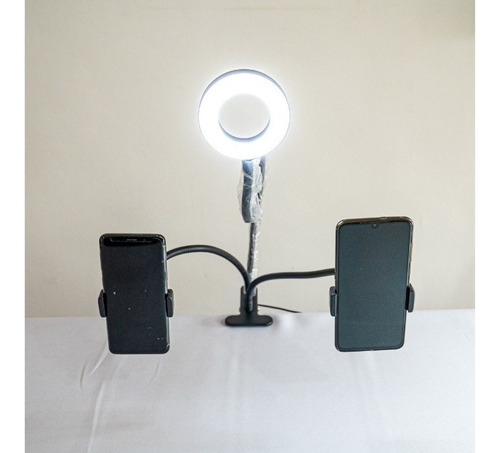 Imagem 4 de 6 de Ring Light Cabo Flexível Com Suporte 2 Celulares 3 Modos Luz