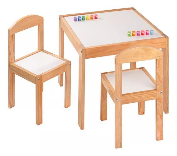 Dos Sillas Infantiles Con Mesa De Madera Barnizada - Duduk