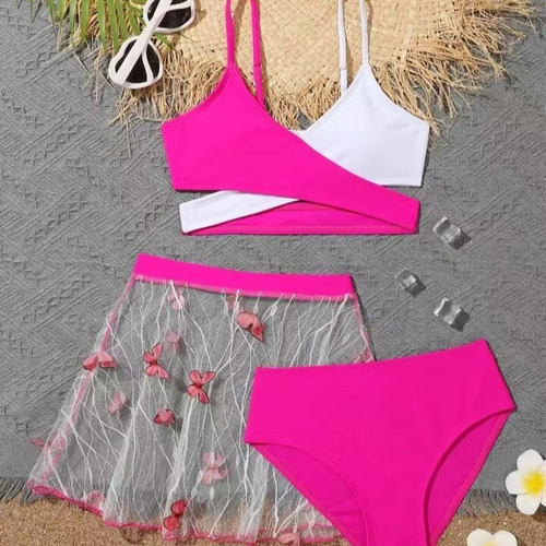 Bikini 3pcs Con Malla Y Falda Mariposa - Estilo Playa