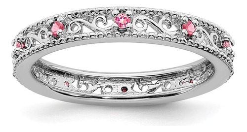 Anillo De Eternidad De Plata De 925 Maciza Con Zafiro Rosa