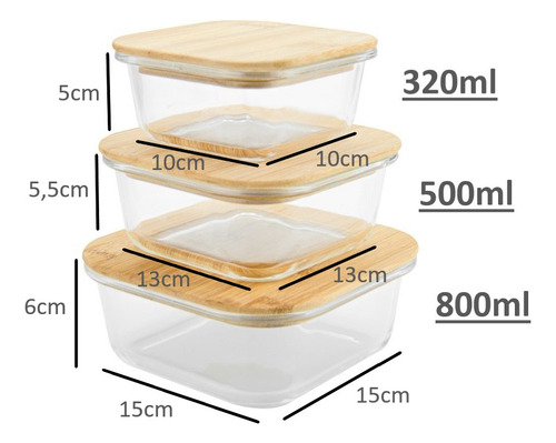 Contenedores Hermetico De Vidrio Con Tapa De Bambu Tres Tarros Cuadrados Para Despensa Wakeshome