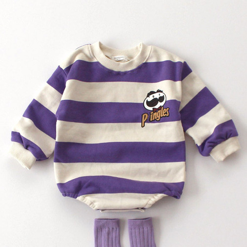 Mono Unisex De Dibujos Animados A Rayas Para Bebés De Otoño