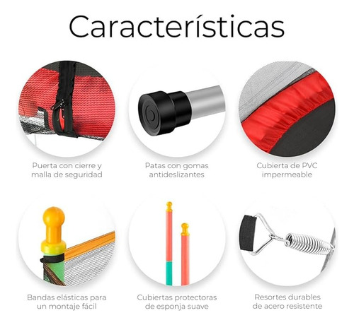Trampolin Para Niños 140cm Con Red De Seguridad Negro Rojo