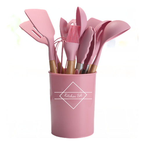 Set De Utensilios Para Cocina De Silicona 12 Pzas Color Rosa