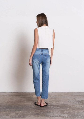 Pantalón Mom Fit De Jean Rígido Tiro Medio - Calvin