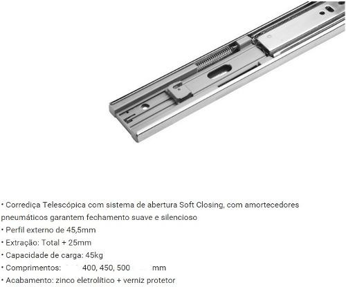 Corrediça Telescopica Com Amortecedor 50cm-45kg