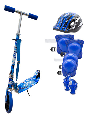 Scooter Patín Plegable Para Niñas Y Niños + Protecciones Color Azul Azul Camuflaje