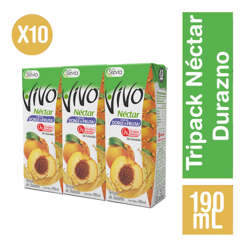 Vivo Pack 10 Tripack - Nectar Durazno - 190 Ml