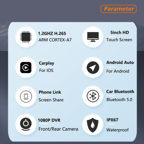 Dash Cam Moto Dual Cámaras Impermeable Ip67 Tpms Carplay