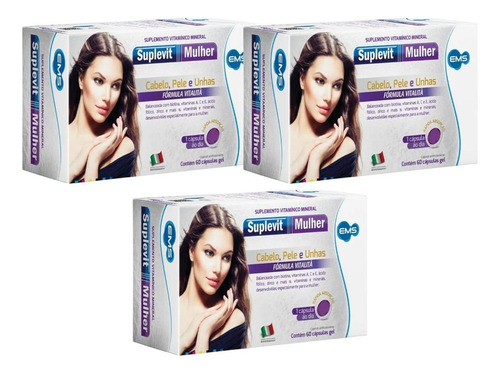 3 Cx Suplevit Mulher Cabelo, Pele E Unhas De 60 Cáps Cd