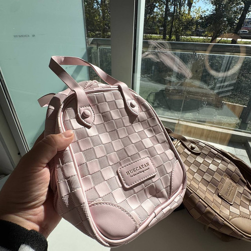 Mini Bolso Goma Check Kawaii Portacosmético Multiuso Rosa Claro