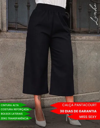 Calça Linho Feminina Pantacourt Cintura Alta Social C/bolso