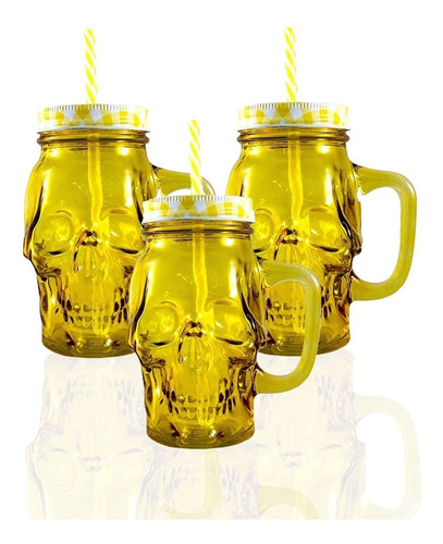 3pz Tarros Calavera Vaso Frasco Vidrio Mason Jars Cerveza