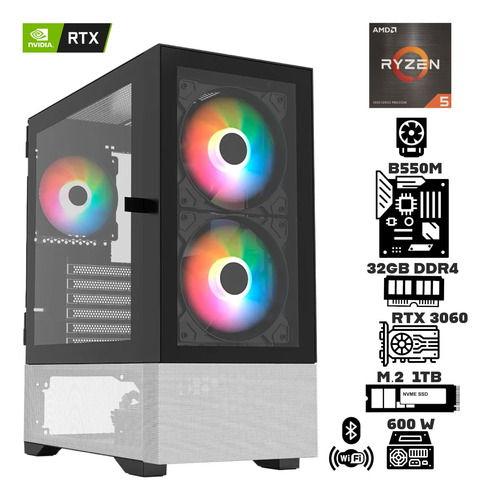 Computadora Ryzen 5 5500 Ram 32gb M.2 1tb Rtx 3060 Wi-fi Bt
