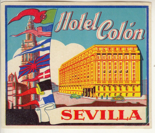 Antiguo Luggage Hotel Colon Sevilla España Vintage Etiqueta