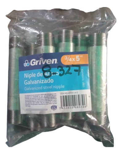 Niple Galvanizado 3/4 X 5 Pulgada Largo Griven (pack X 10)