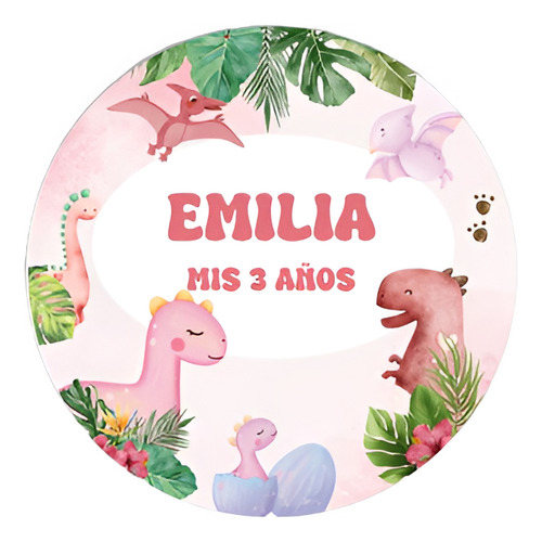 Banner Imprimible Circular 1,20 Mts - Dino Acuarela Rosa 2