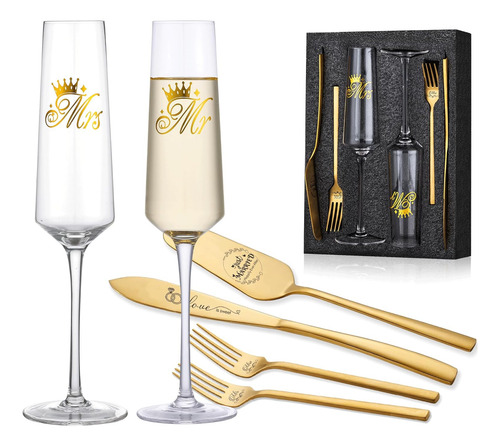 Copas Boda Servidor Tenedor Cristal Brindis Pastel Champagne
