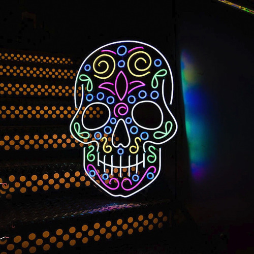 Letrero Neón Día De Muertos Calavera Azúcar C/atenuador
