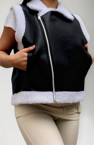 Chaleco Ecocuero Corderito Talle M/l Bolsillo Suave Abrigado