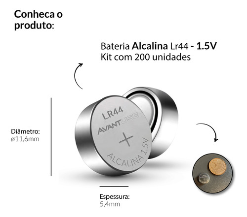 Kit 30 Bateria Alcalina Lr44 1.5v Cod: 408300018-3 Avant Use