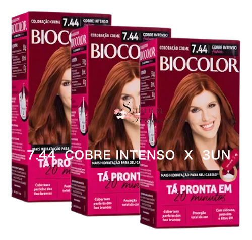 Kit Tintura Biocolor Coloração Creme Tom 7.44 Cobre Intenso Para Cabelo