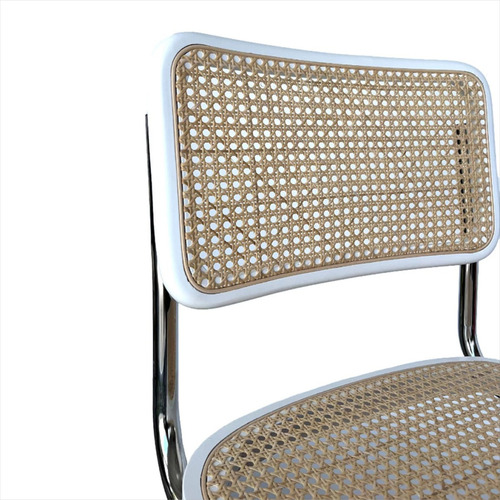 Sillas Cesca De Comedor Cocina Caño Y Madera Rattan X4 Unid Estructura De La Silla Cromo Asiento Blanco