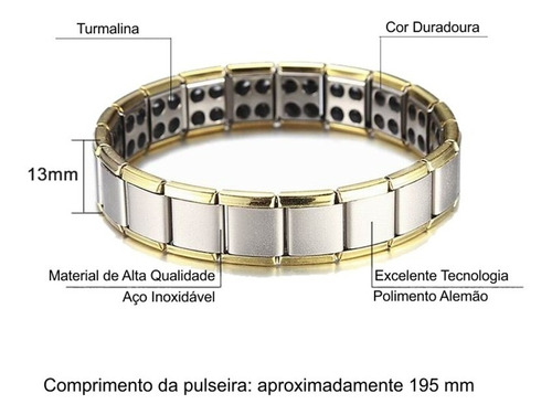 Pulseira Magnética Bracelete Turmalina Aço Inoxidável | MercadoLivre