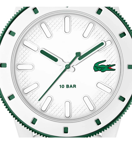 Reloj Lacoste Hombre 2011415 12.12 Scuba Malla Blanco Bisel Verde Fondo Blanco