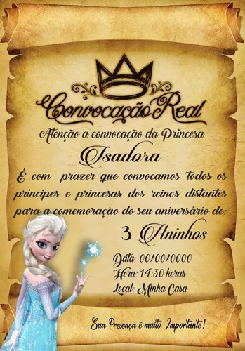 Convite Frozen online. Aniversário Infantil. Digital.