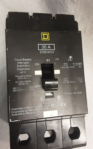 Interruptor Termomagnetico Square D Edb34030 3x30a (Usado)